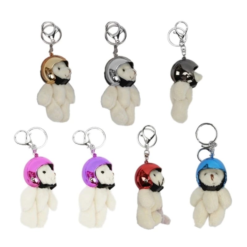 Lovely Helmeted Bear Bag Pendant Cute Keychain Stylish Bag Ornament Polyester Material Suitable for Backpack Bag and Key