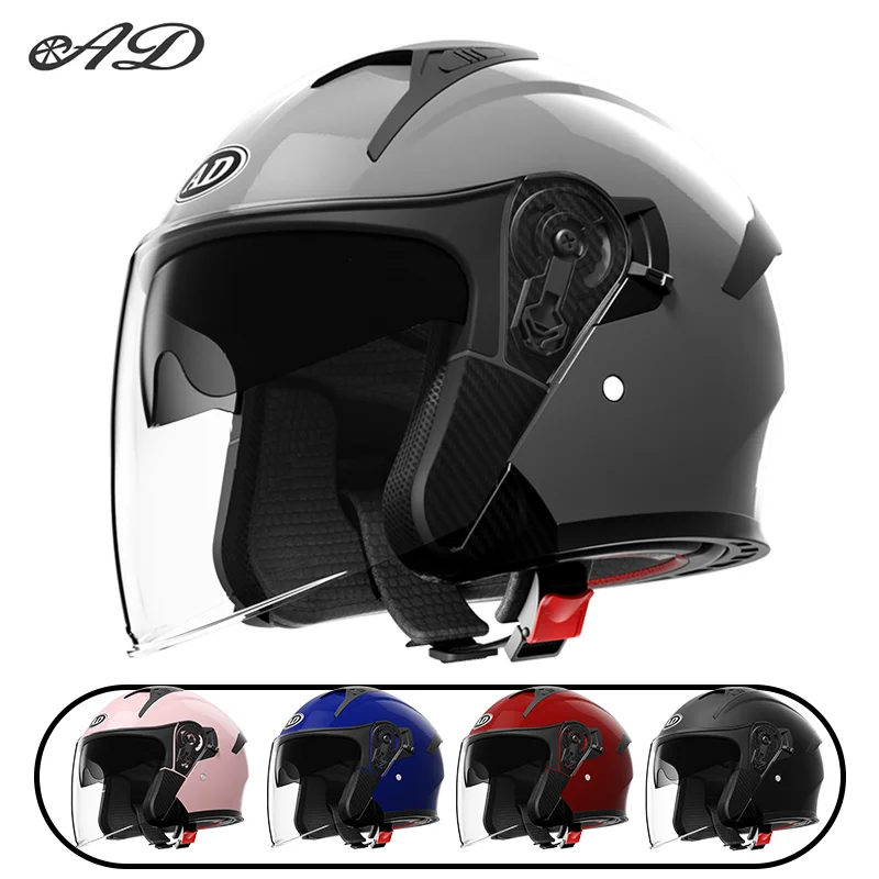

AD Electric motorcycle helmet for men and women, warm autumn and winter, double mirror half helmet, suitable for all seasons