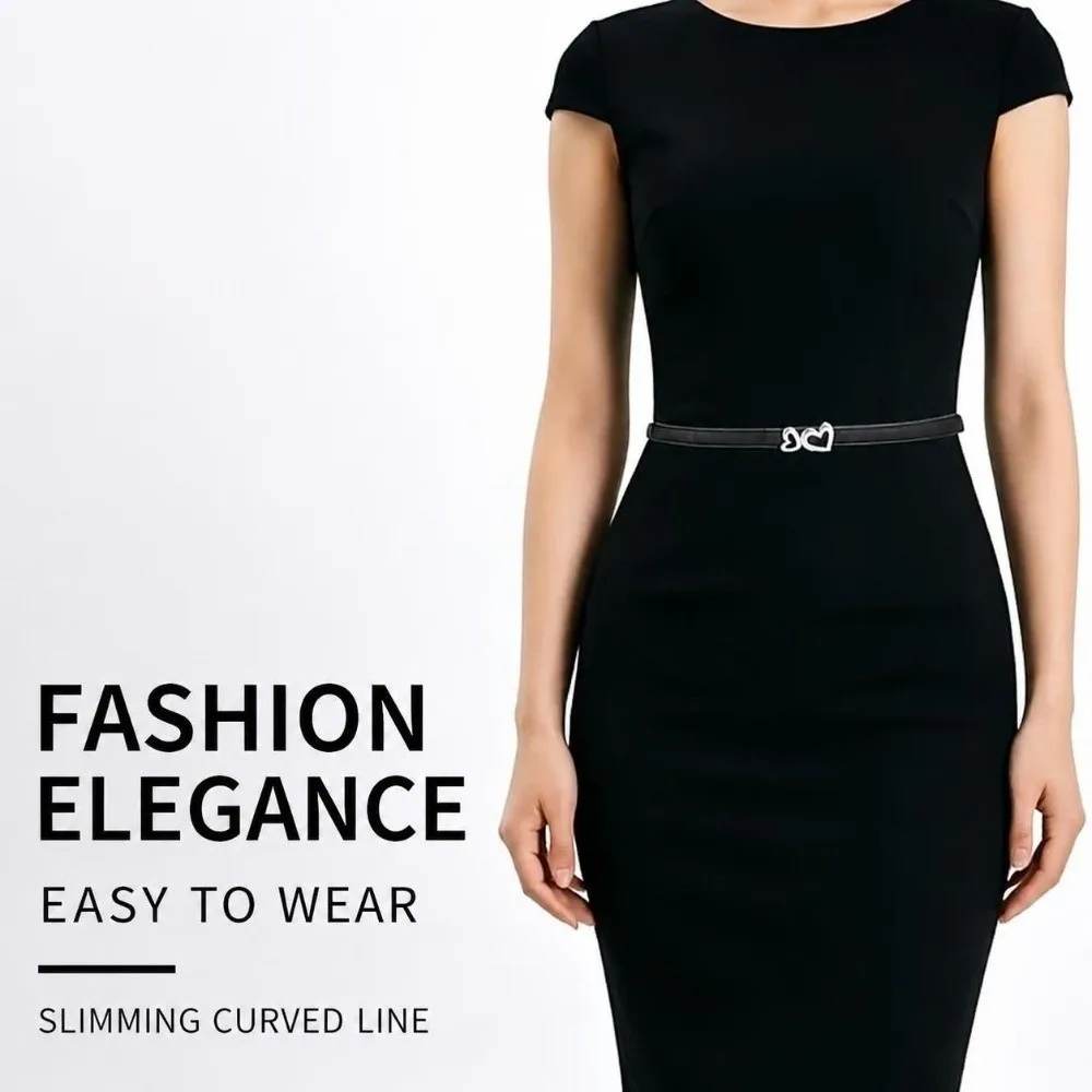 Fashion Leather Waist Belts Rhinestone Heart Buckle Adjustable Holes Dress Belts Slim Waist Belt Daily Outfits