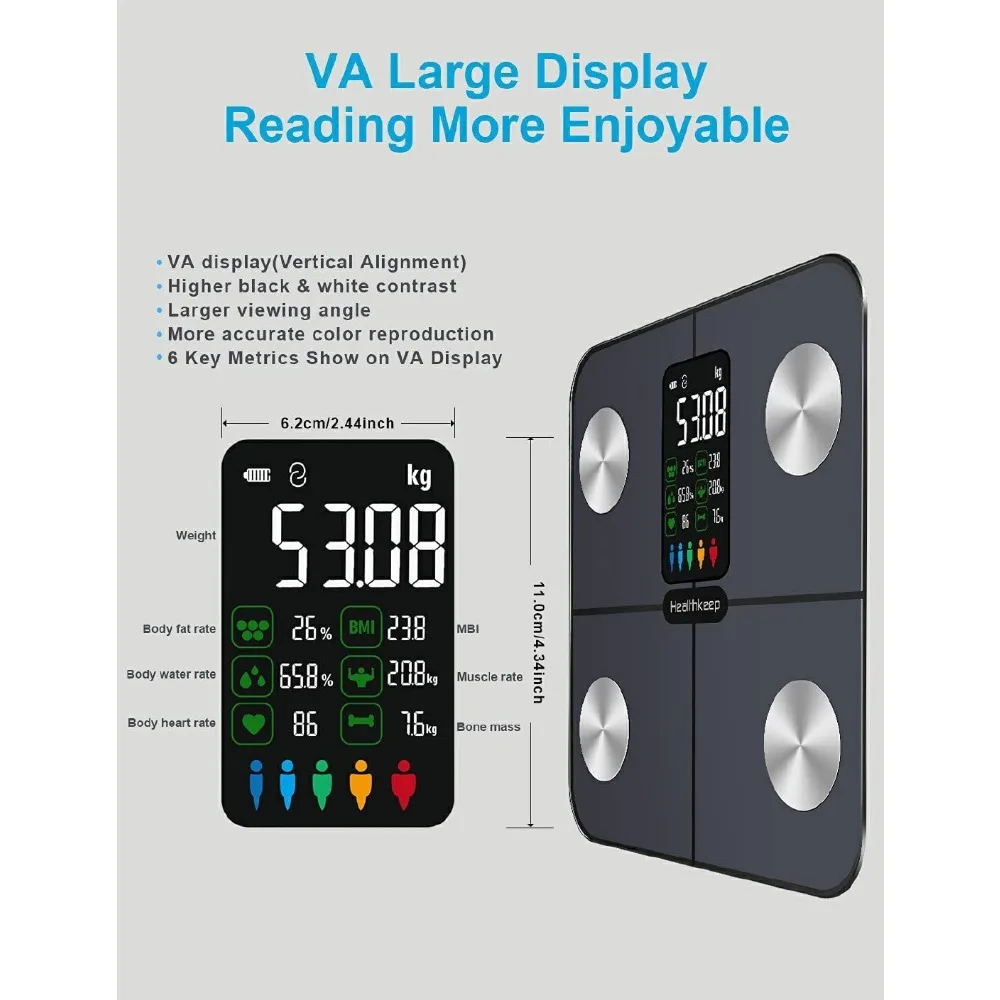 مقياس الدهون في الجسم الذكي بتقنية البلوتوث - 15 مترًا صحيًا، ومراقبة معدل ضربات القلب، وشاشة كبيرة، ومزامنة التطبيق ودعم متعدد الاستخدامات #3