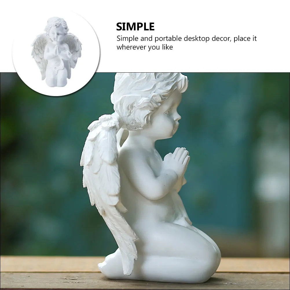

1Pcs Decoration Angel Theme Resin Craft Standable Desktop Ornament for Office Bedroom Interior Design White