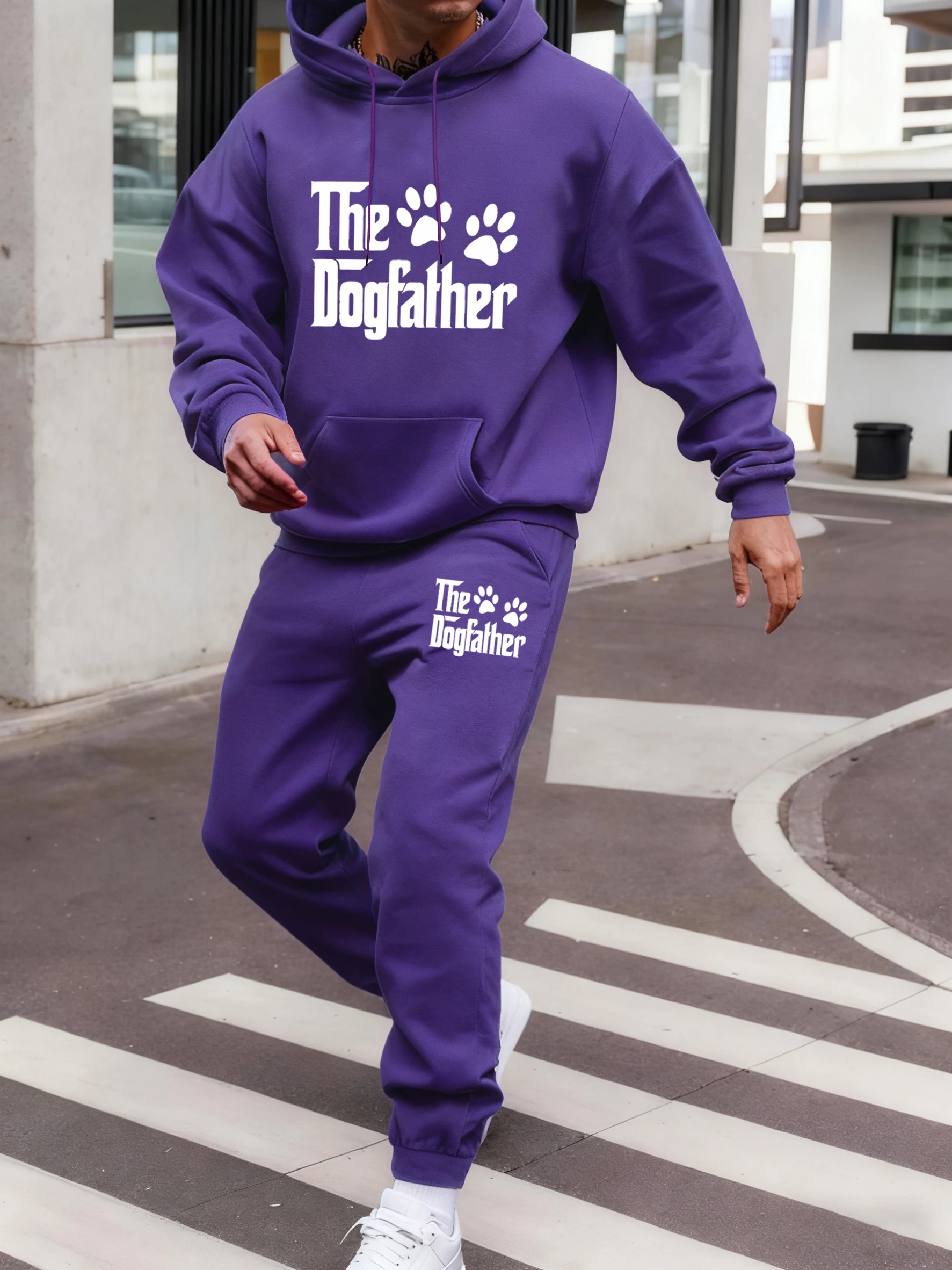 

The Dog Father Letter And Paw Print Prints Men Hoodie Set Autumn Street Sweatshirt Comfy All-Match Sweatpants Soft Fleece Pants
