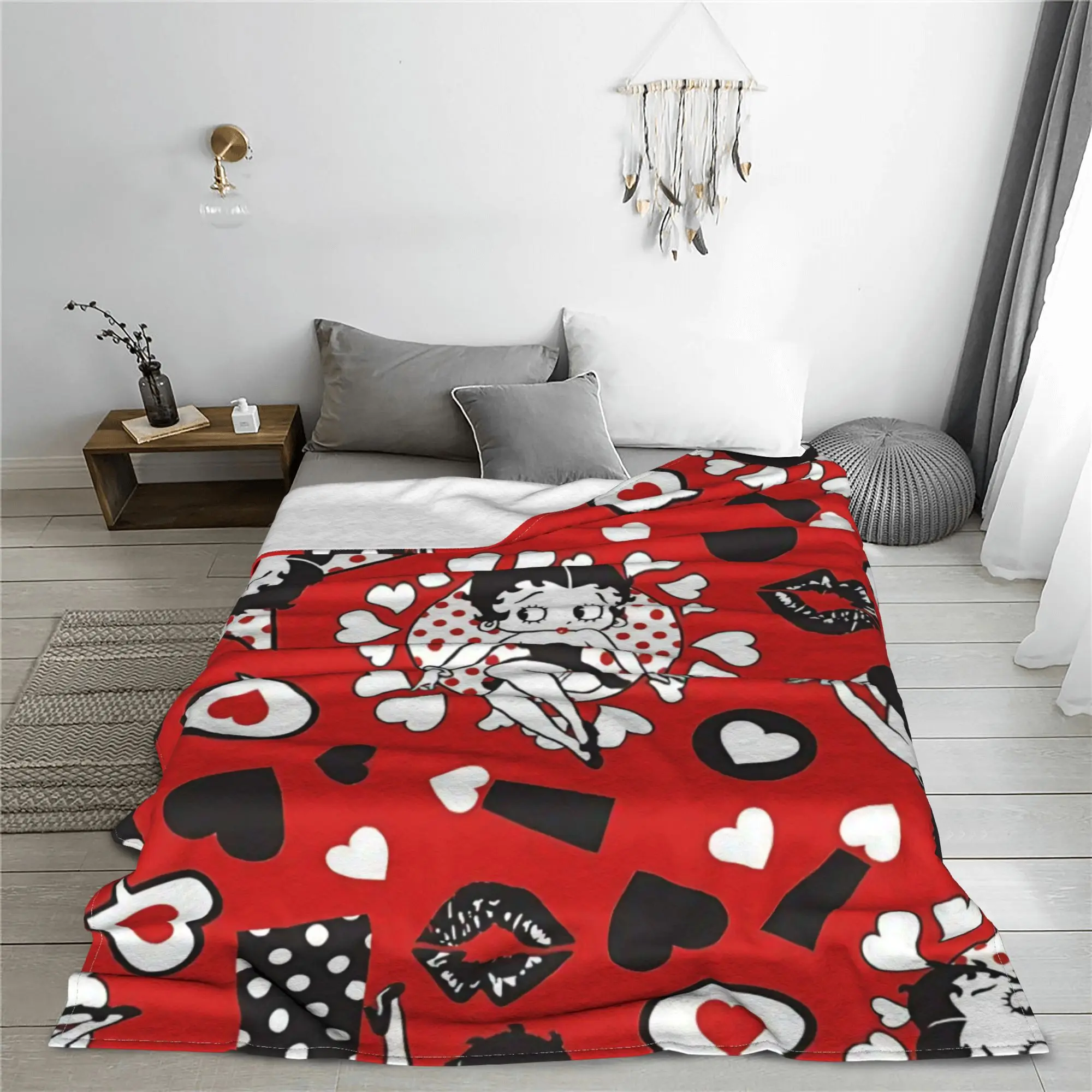 Booped Pattern Blankets Cartoon Girl Fuzzy Awesome Warm Throw Blankets for Home Spring/Autumn