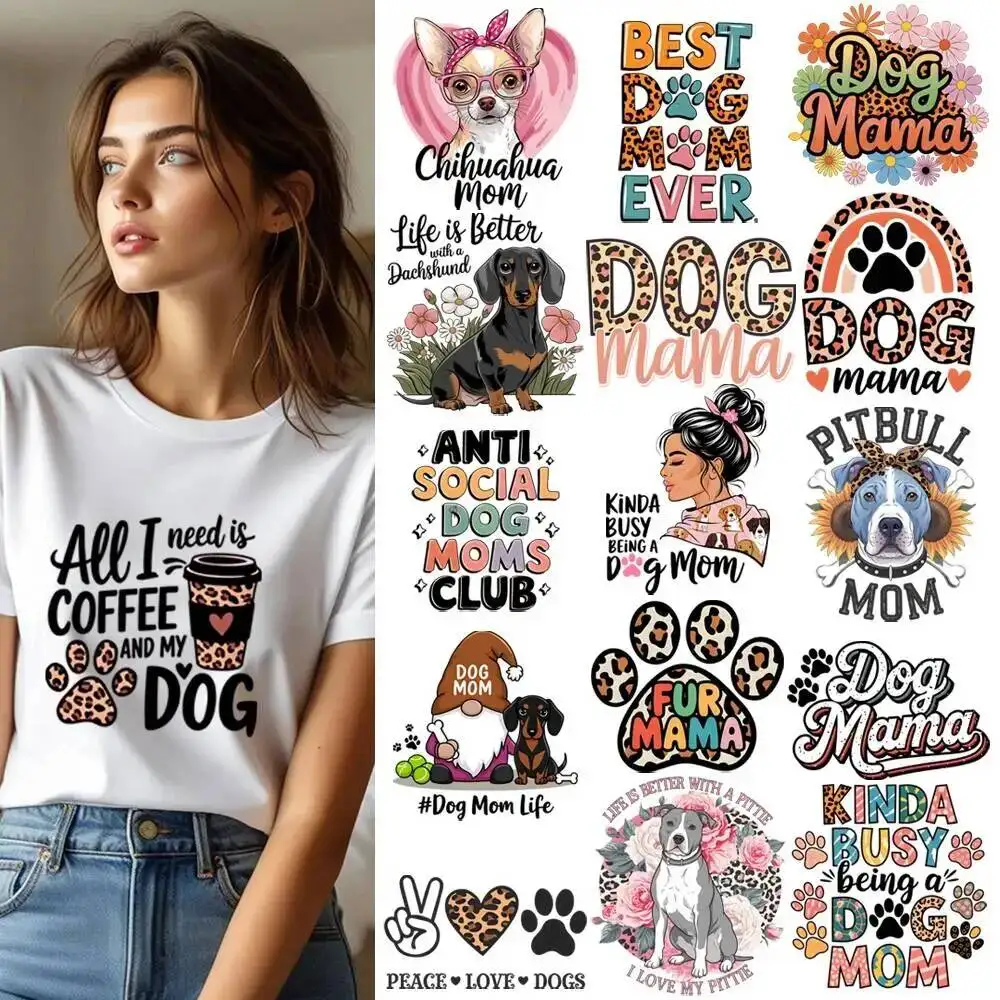 25CM Cartoon Dog Mama Love Paw Letter Heat Transfer Patches For Clothes DIY A-Level Washable Shirt Iron-on Thermal Stickers