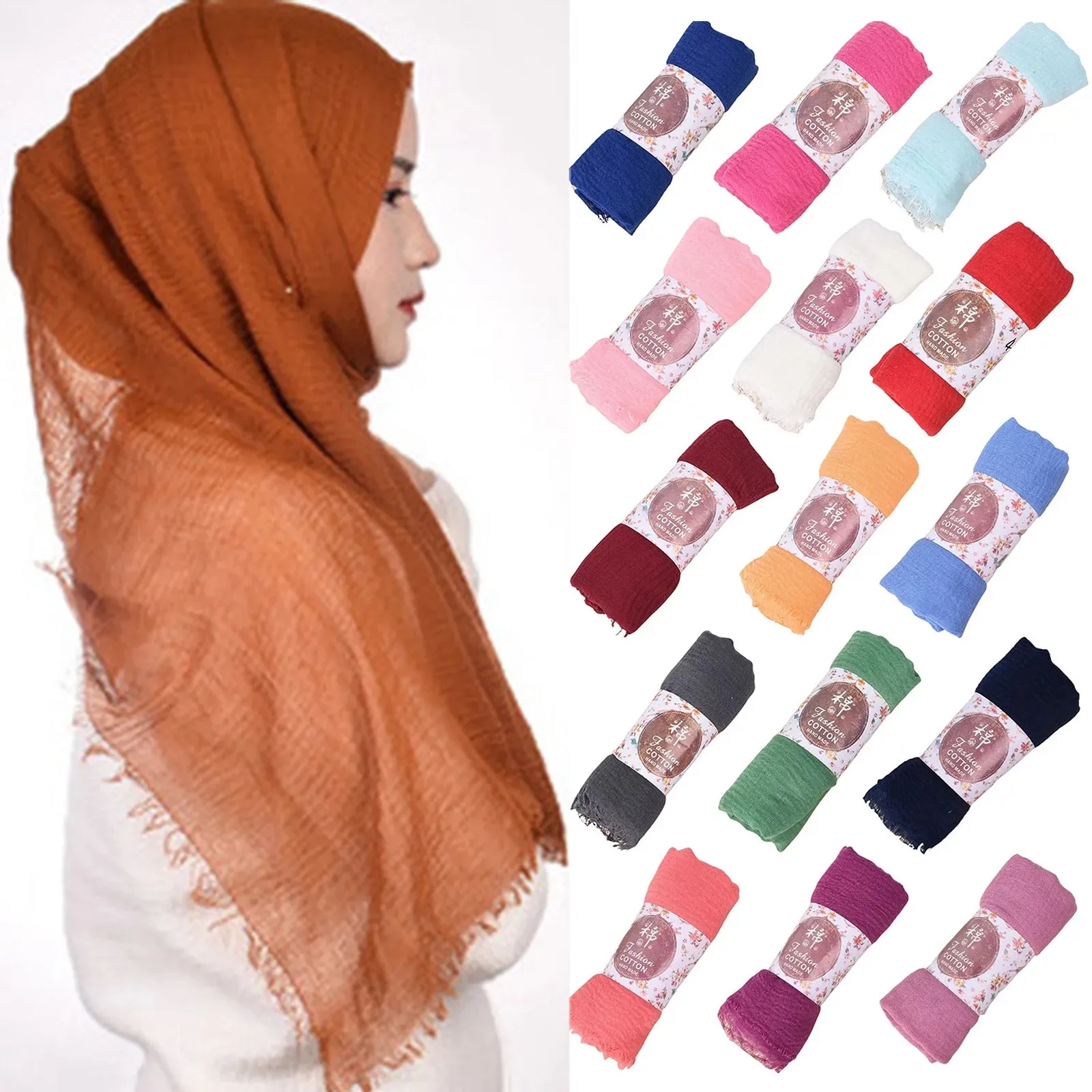 Large Size Breathable Cotton Scarf Headkerchief For Teal Hijab Fabric Hair Band with Bow Light Scarf Women Western Silk Scarves