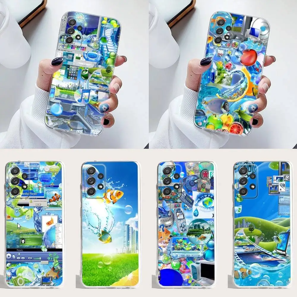 Funda de teléfono Frutiger Aero de silicona para Samsung S23,21,22,20 FE lite,S10,9,PIus,A70, suave y transparente