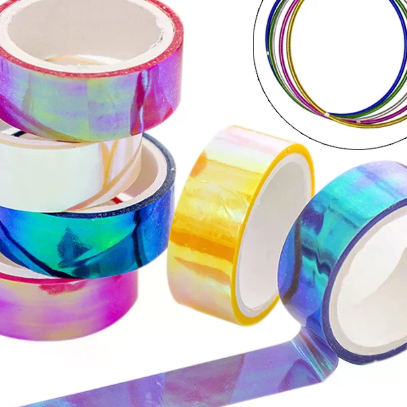 500cm Holographic RG Prismatic Glitter Tape Hoops Stick Rhythmic Gymnastics Ring Decoration Fitness Equipment DIY Scrapbooking