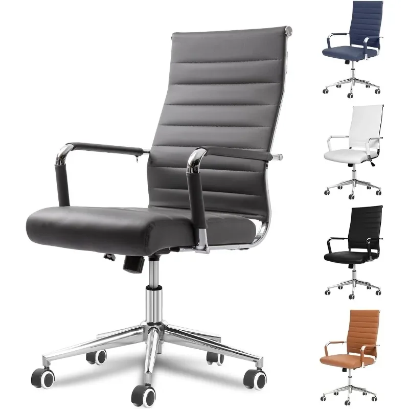 

Okeysen Grey Office Desk Chair, Ergonomic Leather Modern Conference Room Chairs, Executive Ribbed Height Adjustable