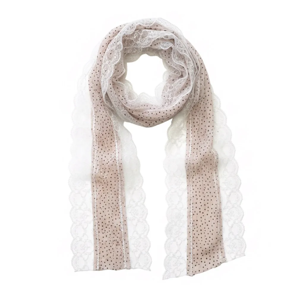 

Trendy Dots Lace Scarf Black White Pink French Style Photo-Ready Shawl Lace Edge Long Slim Hairband Spring Summer