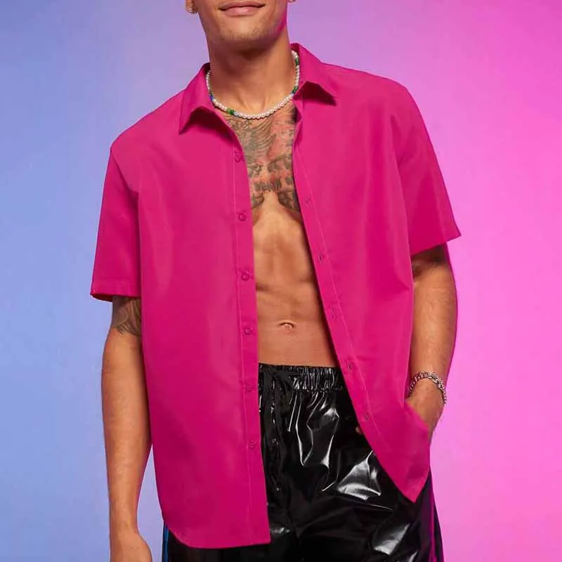 

Pink Casual Shirt Men's Personality Loose Short Sleeve Shirt Design Sense Shirt Men's