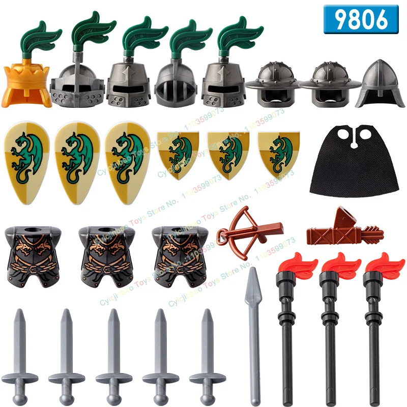 Bloques de construcción de armadura de lanza de escudo, accesorios de caballero Medieval, dragón negro, bloques de construcción, Mini figura de acción, juguete para niños, AX9806