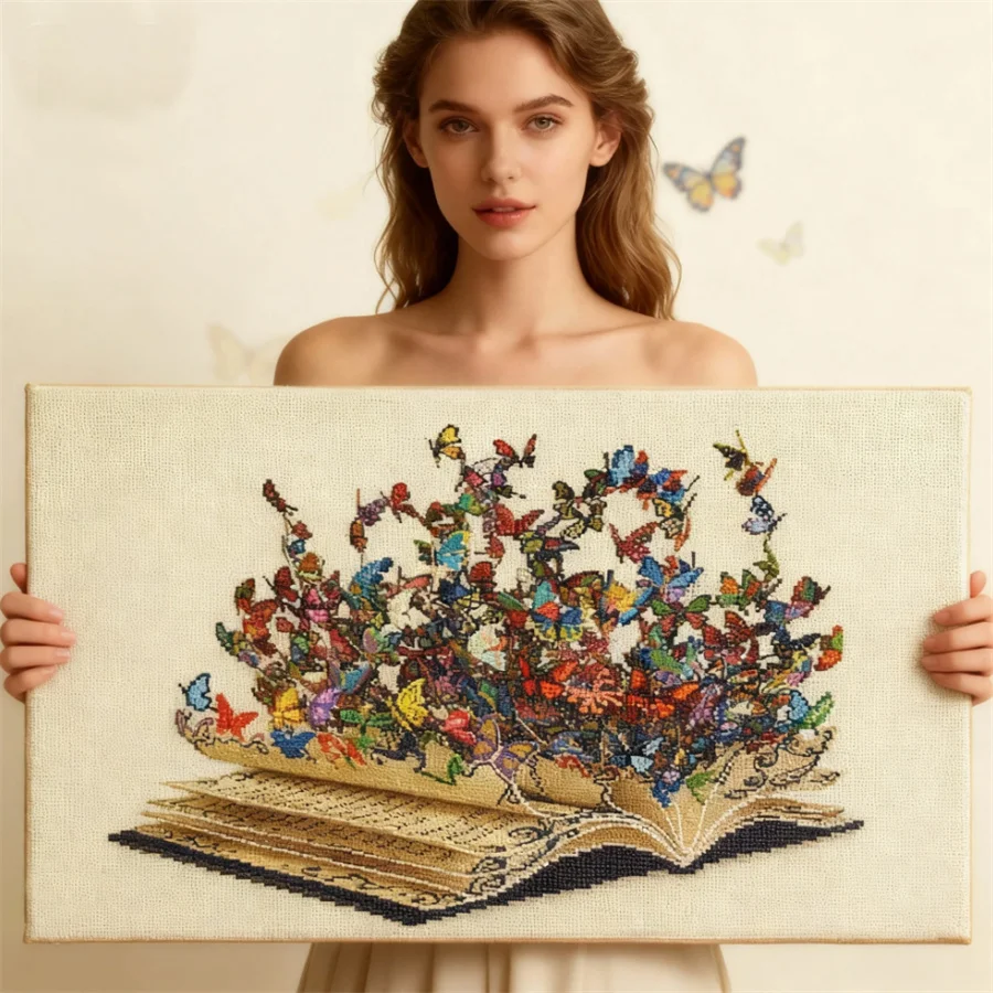 

Many Butterflies Flowers Pre-Printed Cross Stitch Embroidery Set Painting Needlework Hobby Handicraft Counted Home Decor Sales