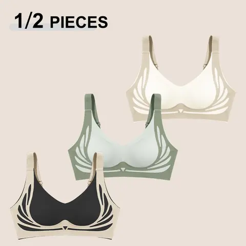 1/2Pcs/Set Women Push Up Bras Seamless Comfortable Angel Wings Bras Set Trendy Soft Breathable Underwear Female No Wire Lingerie