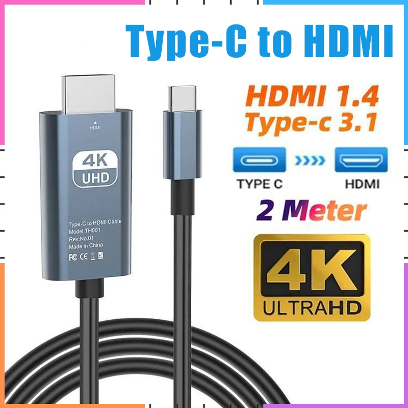 Type-C to HDMI Cable 4K 60Hz HD TV Adapter Ultra High Speed Projection Converter for Phone Tablet Monitor Project
