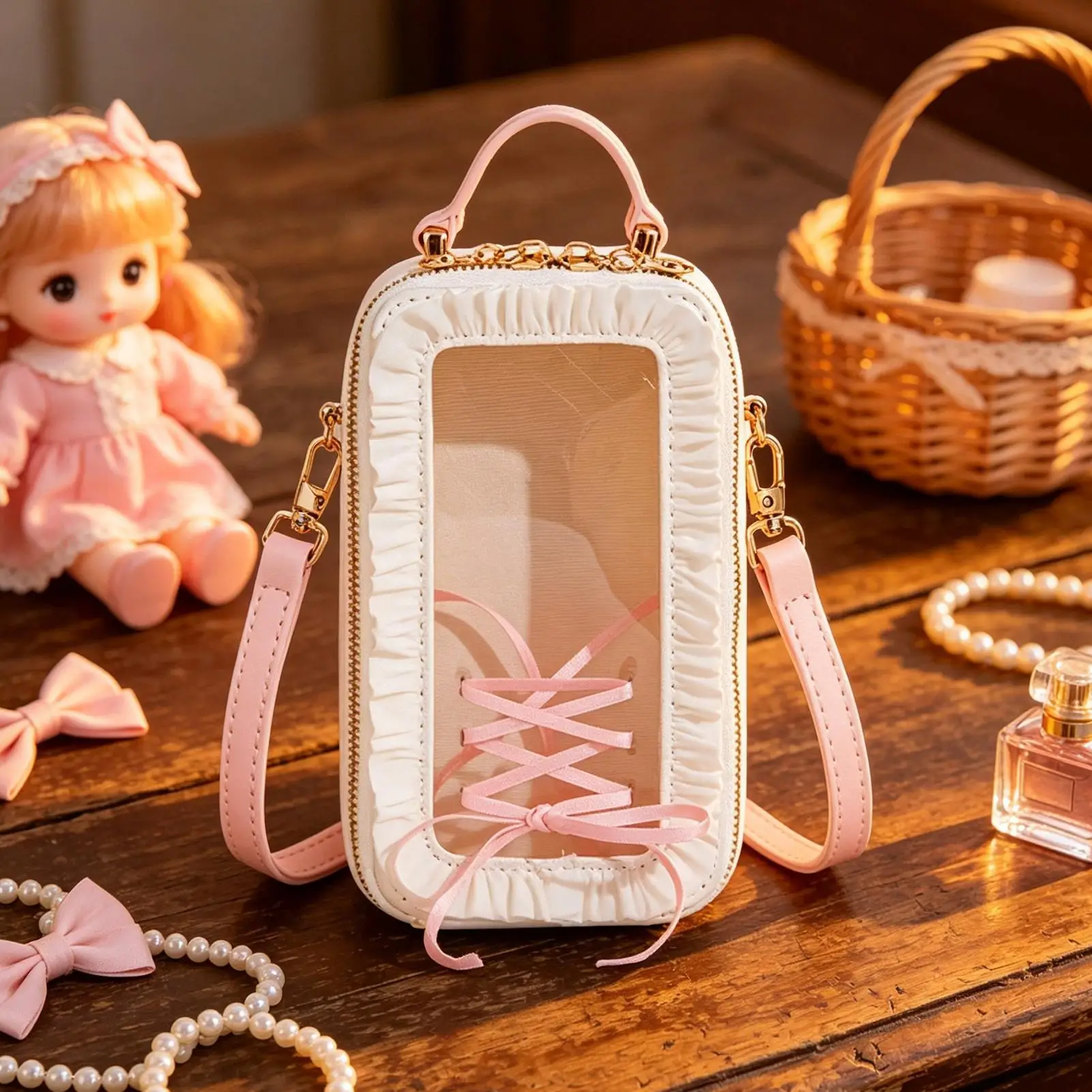 人形ディスプレイバッグ-ハンドルと透明窓付きポータブルポーチ-ミニフィギュアコレクション用小型人形収納バッグ-アウトドア旅行用