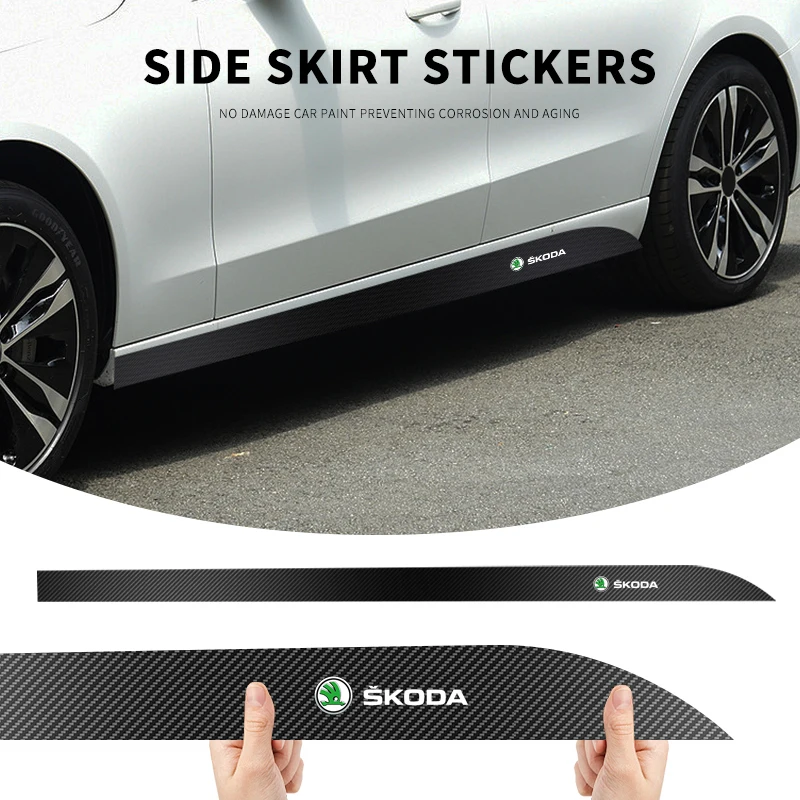 

2Pcs Carbon Fiber Car Styling Decals Door Side Skirt Sill Stripes For Skoda Octavia MK2 MK3 2 3 A7 Fabia Karoq Kodiaq Rapid