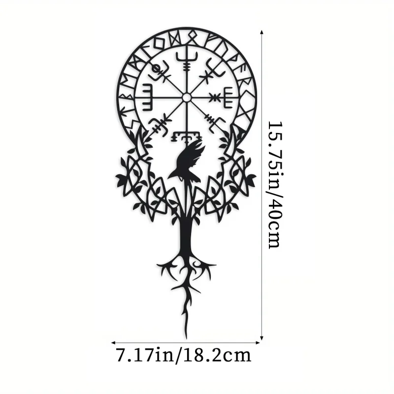 Viking Symbol Metal Wall Art, Black Nordic Decor, Vegvisir Compass Design, Amulet Protection, Meaningful Viking Gift, 1PC