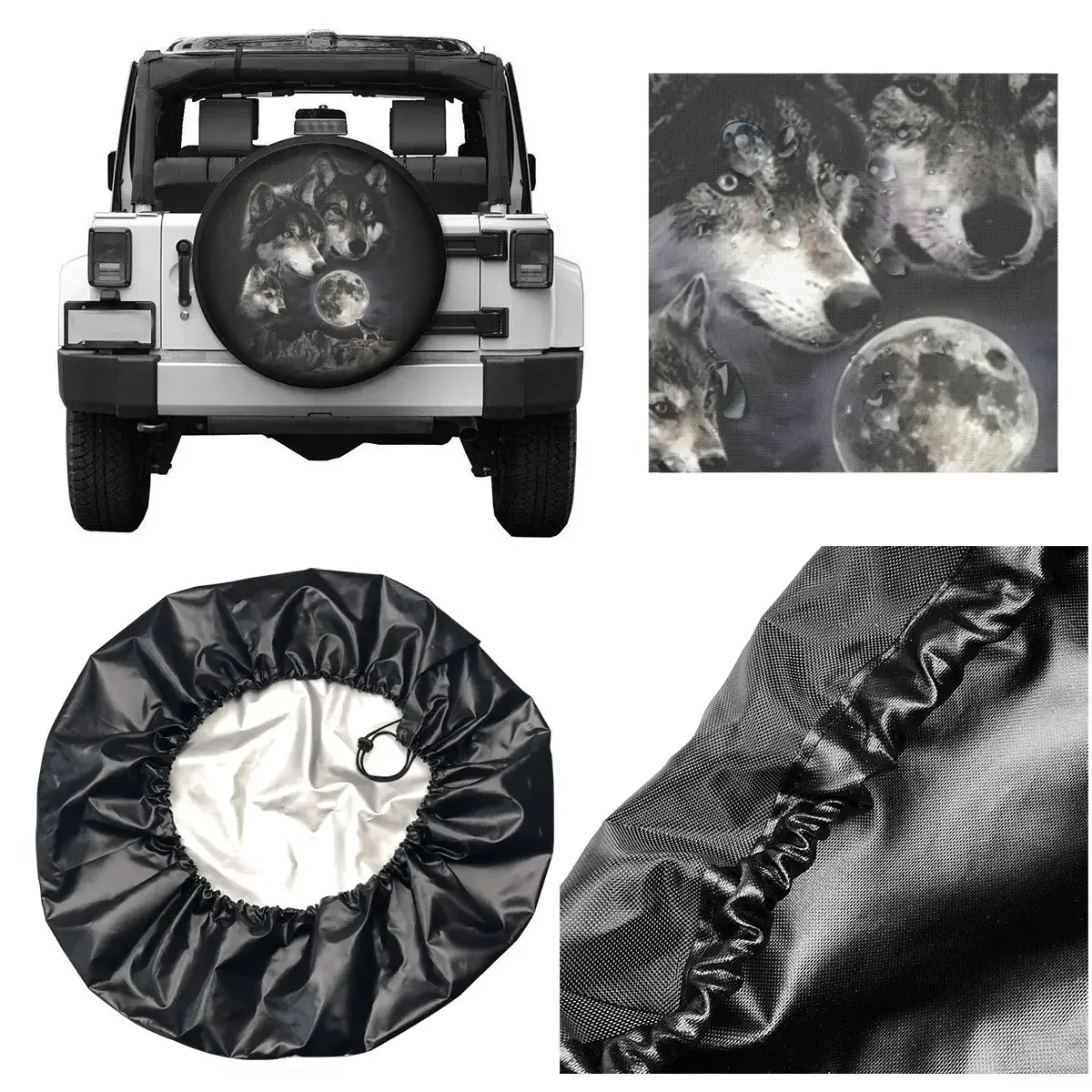 Moon Wolf-Juste de rechange imperméable pour tatouage, housses de roue de voiture, anti-poussière, UV, soleil, 14 po, 15 po, 16 po, 17 po