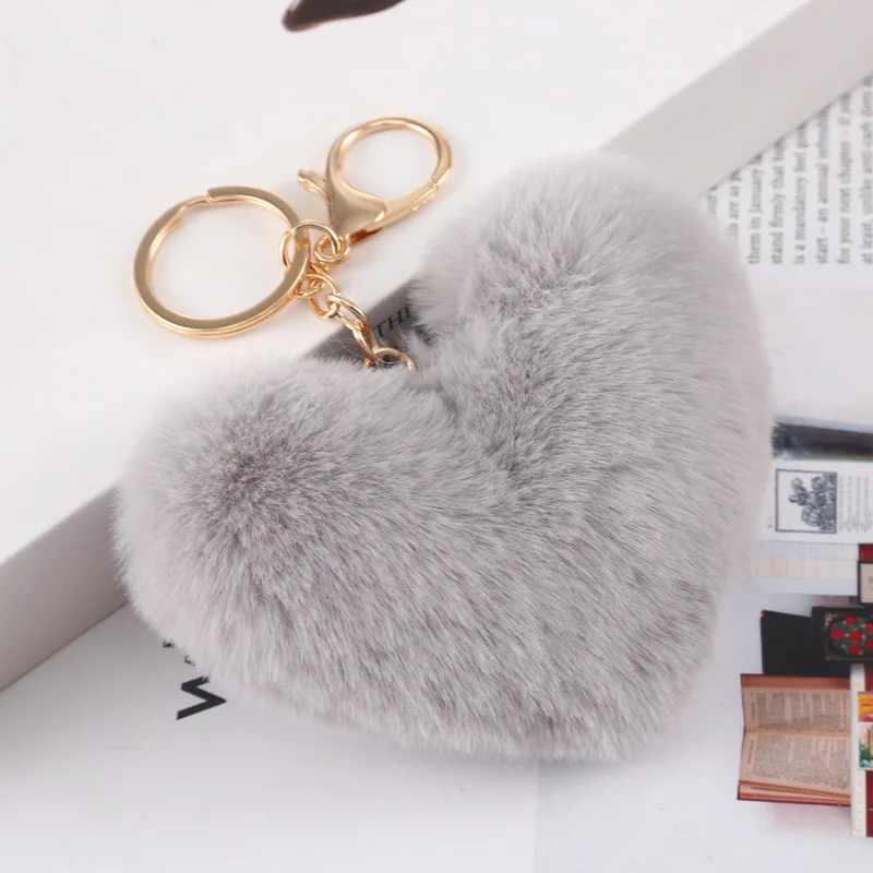 Fashion Heart Plush Hair Ball Keychain For Women Soft Furry Pompom Love Car Key Chain Bags Pendant Key Rings Jewelry Accessories