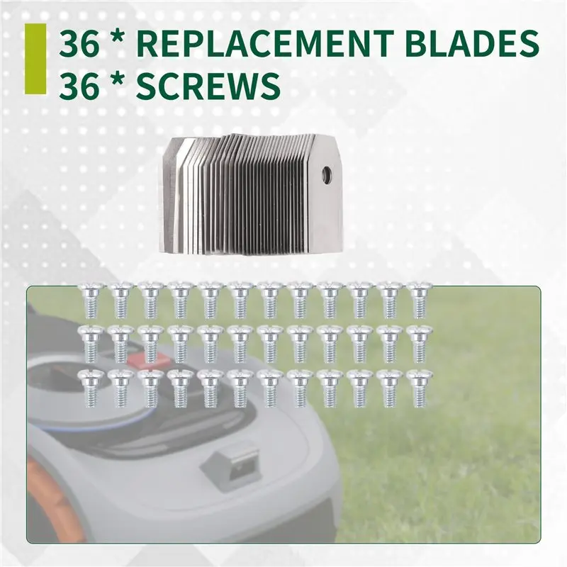 36PCS Robotic Lawn Mower Replacement Blades For Segway Navimow I105N/I108N/I110N/ H500N/H800N/H1500N/H3000 With Screws Silver