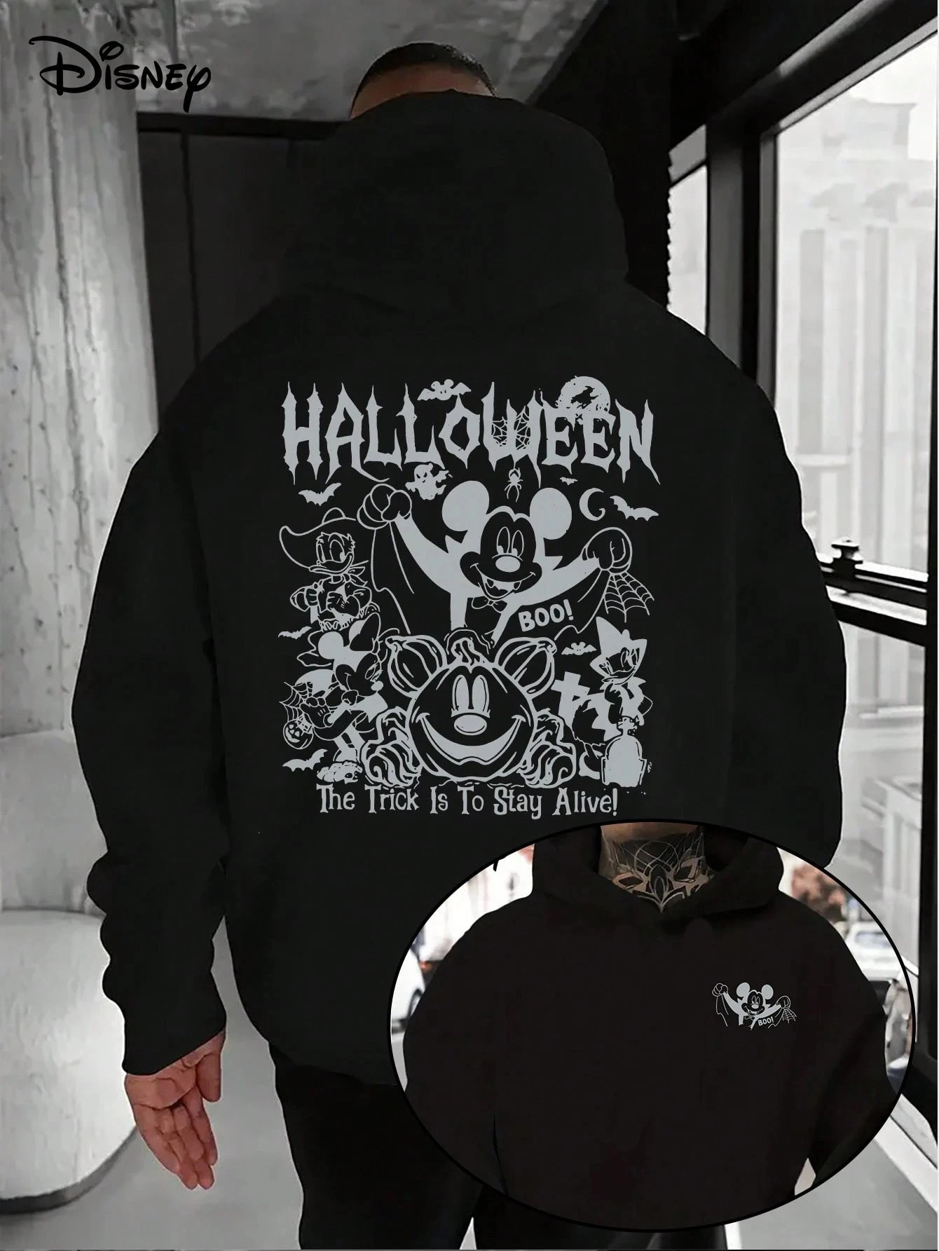 ديزني الرجال معطف بقلنسوة هالوين زي غريب ميكي ماوس وأنماط فانوس اليقطين هوديي ملابس للرجال Y2k الملبس #1