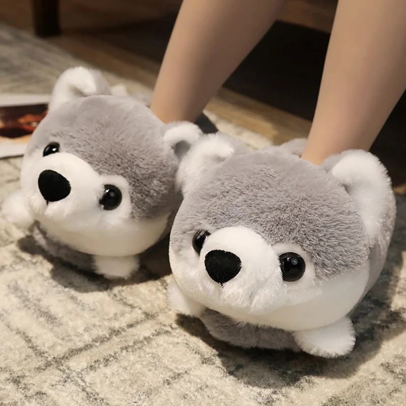 Winter Funny Slippers Women Cute Rabbit Husky Shoes Indoor Home Warm Plush Soft Sole Girl Cartoon Hamster Flurry Winter Footwear