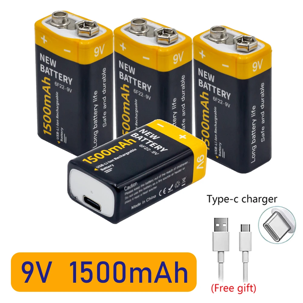 USB-9V аккумулятор PP3 6LR61 MN1604 6F22 1500 мАч Type-C литий-ионный аккумулятор для модели радиоуправляемого вертолета мультиметра игрушечное управление