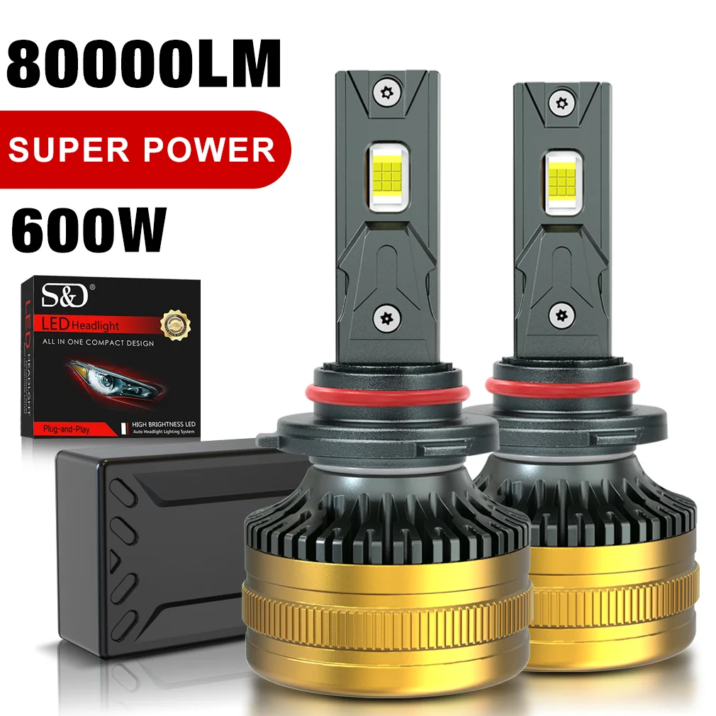 S&D H11 H8 LED CANBUS Headlights Bulb 9005 HB3 9006 HB4 80000LM 600W High Power Automobile Led Light with Copper Tube Diode Lamp