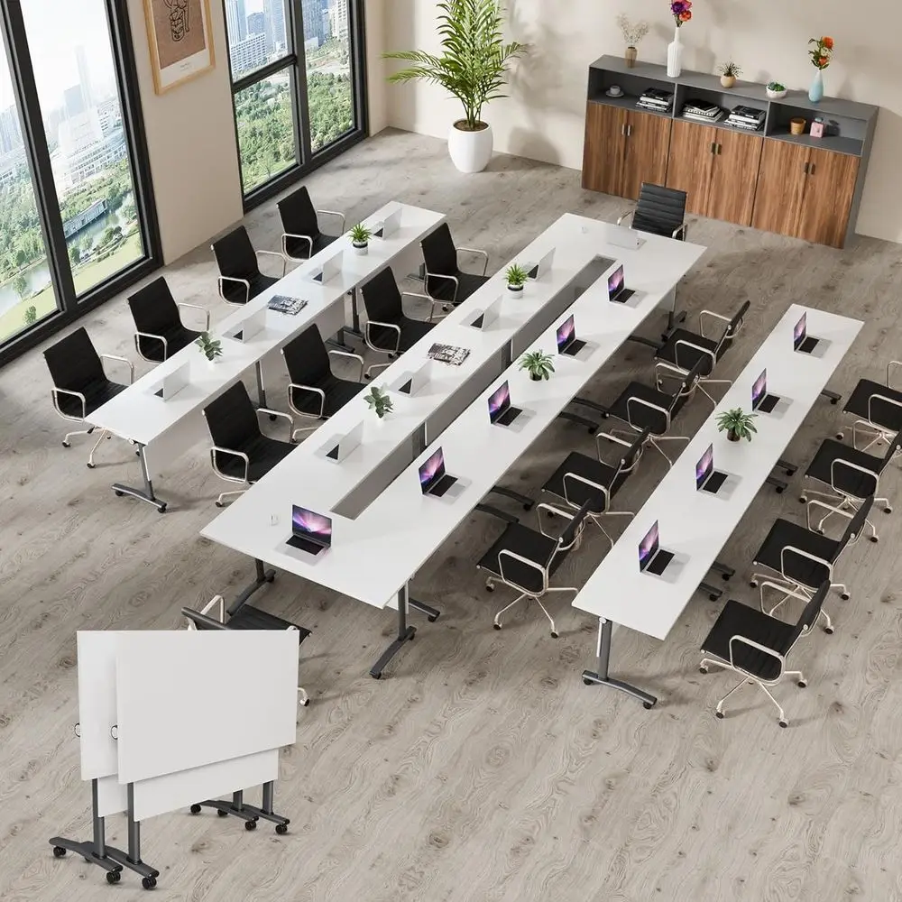 

2 Pack Folding Conference Room Tables with Wheels, Water-Resistant Surface and Anti-Scratch Alloy Edge