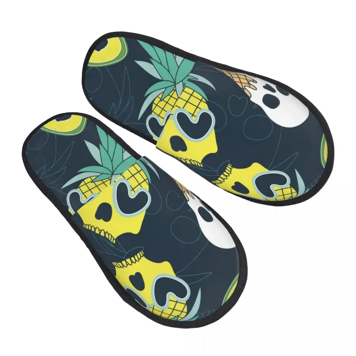 Summer Skull Of Hilarious Pineapple Ice Cream Avocado Slipper For Women Men Fluffy Winter Warm Slippers Indoor Slippers