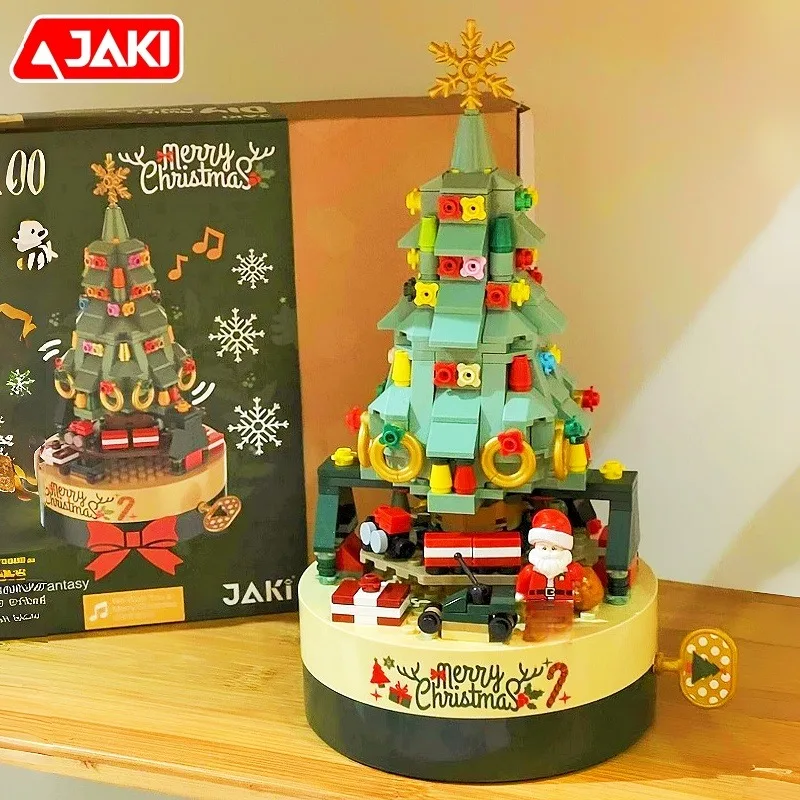 JAKI Kerstboom Muziekdoos Bouwstenen Kits Kleine Trein Montage Modellen Kinderen Speelgoed Kerstcadeau Set Ornamenten