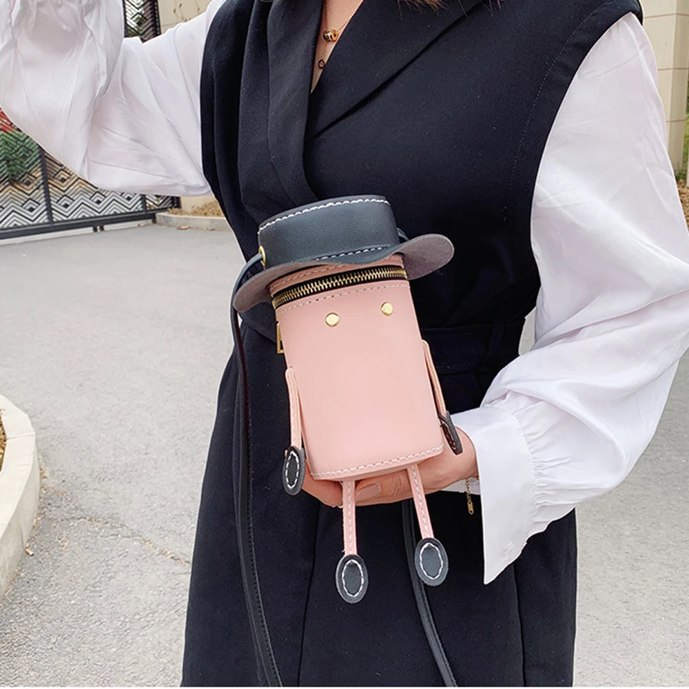 DIY Leather Shoulder Bags Material Set Woven Hat Mr. Ins All-match Cute Cylinder Bucket Crossbody Bag Women Casual Handbags