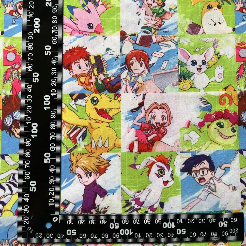 Digimon Cartoon tessuto 140cm cucito a mano Patchwork Quilting Baby Dress Home Sheet tessuto stampato tessuto cucito tessuto per bambini