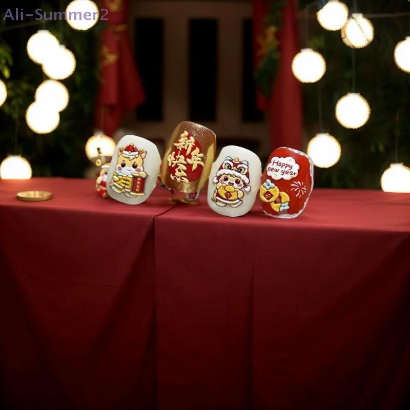 Pegatinas para decoración de uñas, Año del Caballo Chino, danza del León, Año Nuevo, pegatinas para manicura de Pony de la suerte, pegatinas bonitas en relieve 5D para decoración de uñas