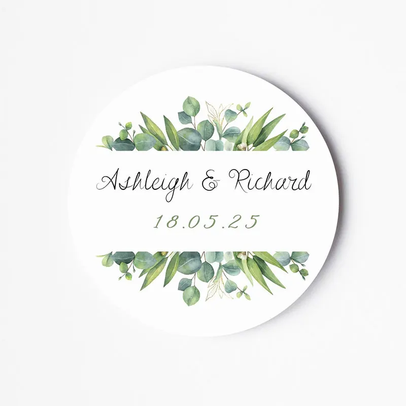 Custom Text Wedding Label Stickers Personalized Bride and Groom Names, Wedding Favors, Plant Stickers