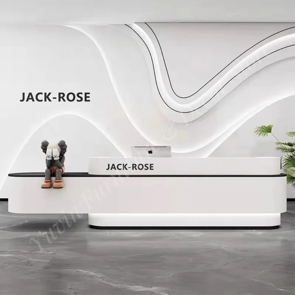 Durable Modern Wood Reception Desk Full Edge Sealing Process Customizable Sizes Colors for Hotel Supermarket Office Use