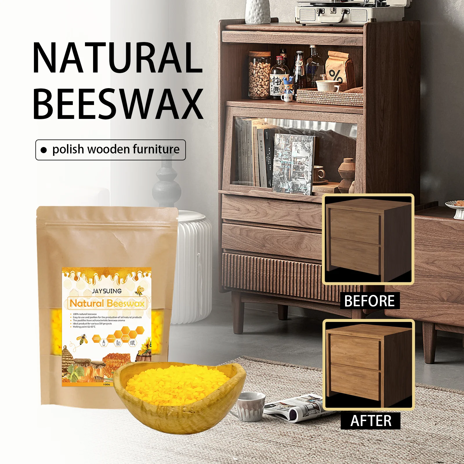 2Pcs Jaysuing Beeswax granules Household handmade beeswax sofa floor brightening maintenance Furniture leather care wax