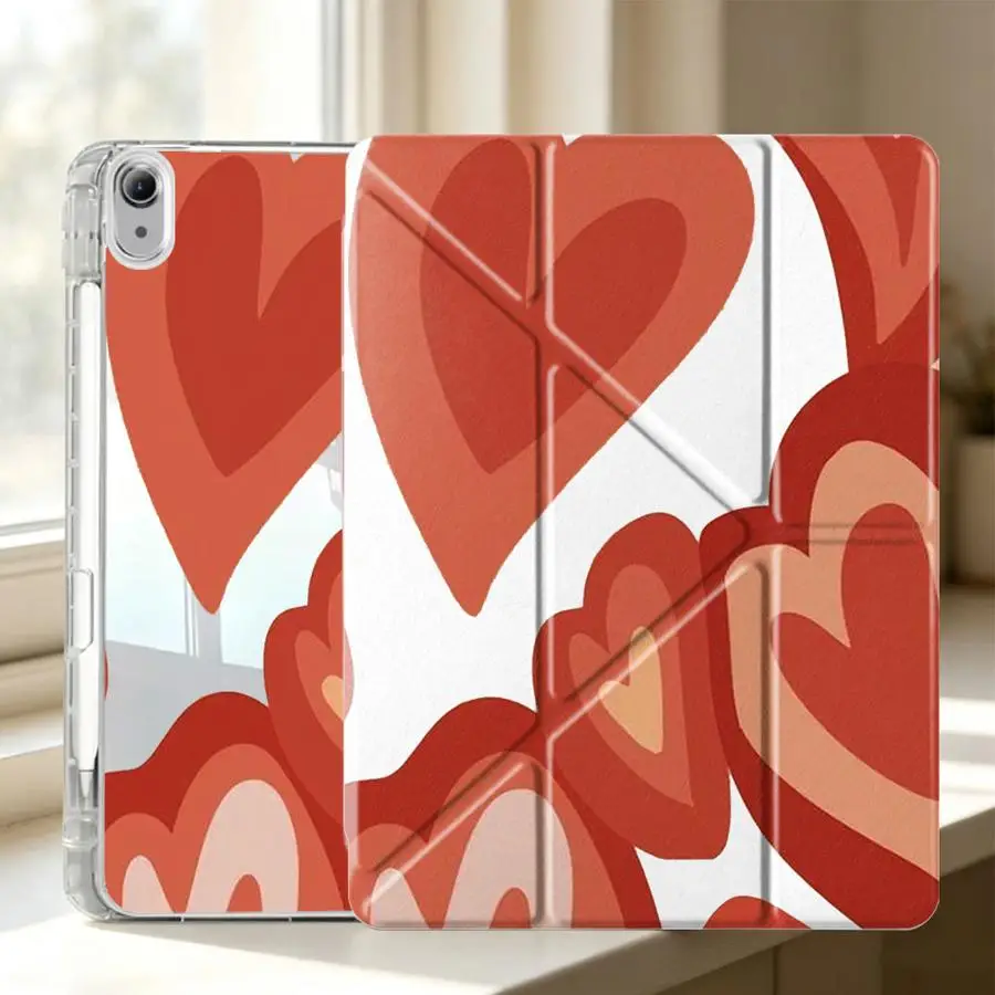 Cartoon Red Love With Pen Slot Cover Tablet Case For iPad Mini 7 6 5 Air 8 M2 M3 3 12th Pro 13 2025 2026 10th Gen 9th 11th
