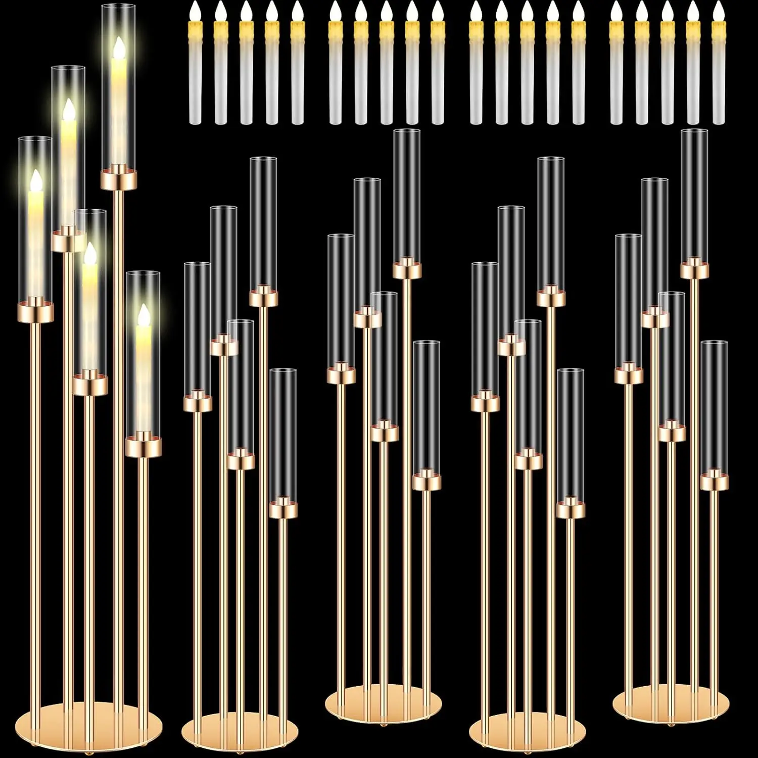 

5 шт./10 шт.) 5 подсвечников, акриловый канделябр, центральные части, высокие прозрачные подсвечники, конический подсвечник, 5 подсвечников
