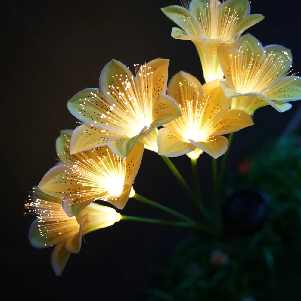 1PC 6Head Solar Powered Lily Flower Stake Lights, Outdoor Garden Landscape Lights, Used for Courtyard Party Landscape Decoration