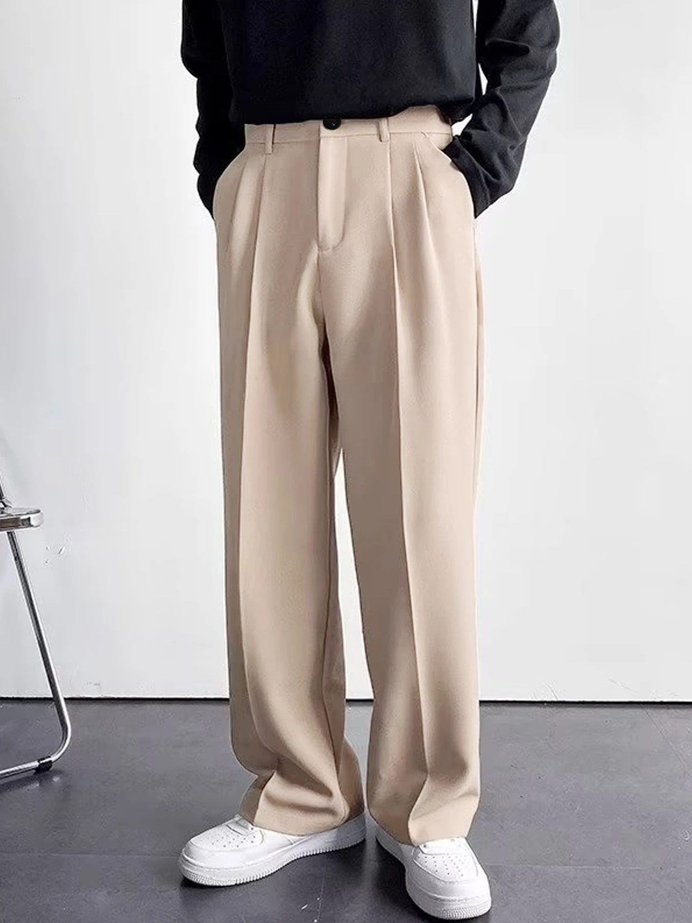 Light mature style autumn and winter new men\'s wide cut drape straight leg pants