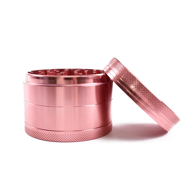 4 Layer Pink Rose Gold Aluminum Alloy Smoke Grinder Flat Four Layer Metal Tobacco Grinder