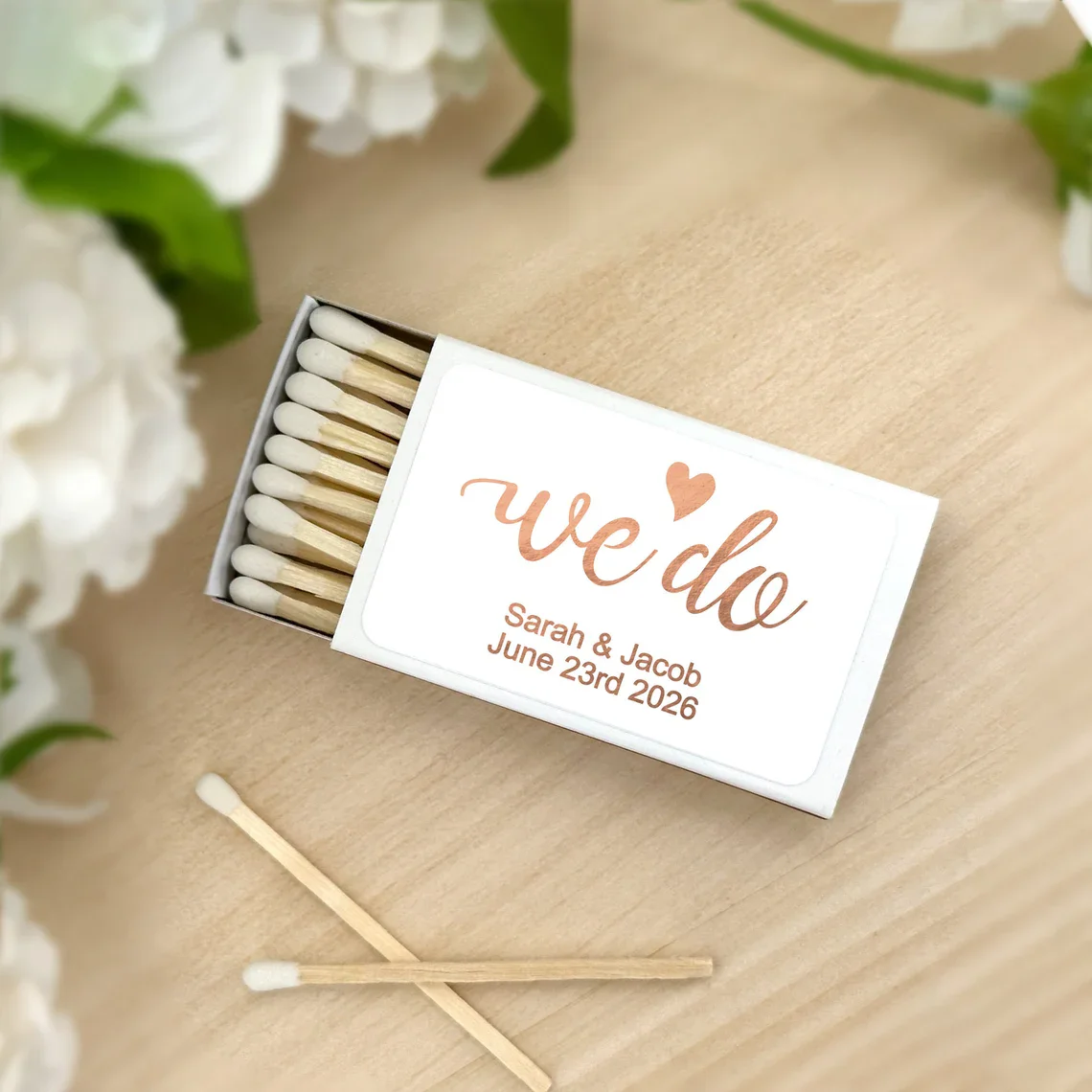 100pcs Personalized Wedding Matches, Wedding Favor Matches, Metallic Foil Wedding Matches, Bridal Shower, Custom Matchboxes -Set