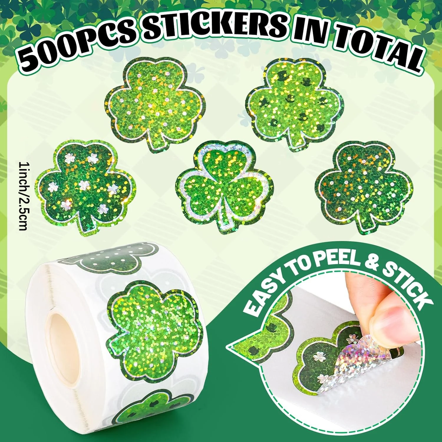 100-500pcs Laser Green Clover Stickers Reward Children's Stationery Stickers, Gift Stickers, Adhesive Labels, Sealing Stickers