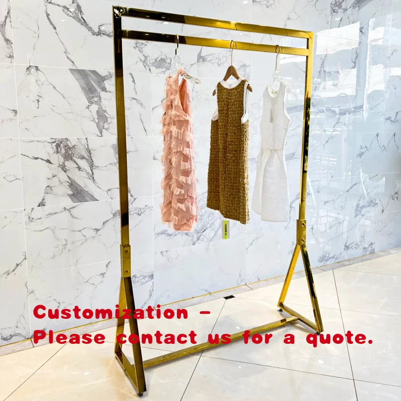 custom.Boutique Woman Store Shiny Gold Portable Clothing Display Rack Stainless Steel Glossy Silver Retail Single Pole Garment R