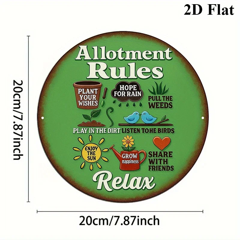 2D Flat, 1pc 8-Inch Round Vintage Garden Rules Sign - Allotment & Plot Regulations Plaque, Durable Aluminum Farmhouse Decor