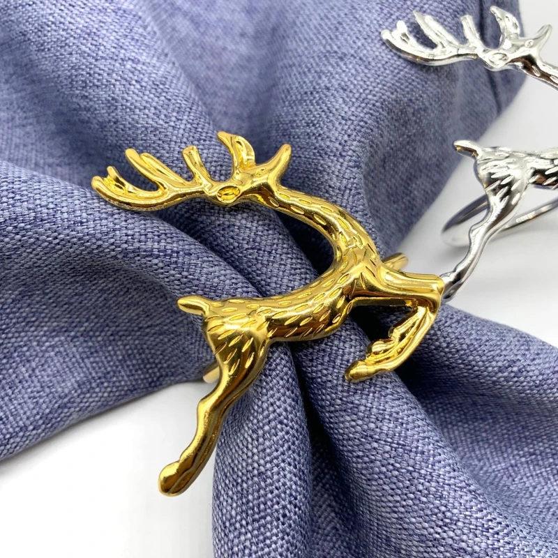 Ouro e Prata Christmas Deer Napkin Ring, Elk Holder para Festa de Natal, Decoração de Mesa, Decoração de Casa, 6pcs