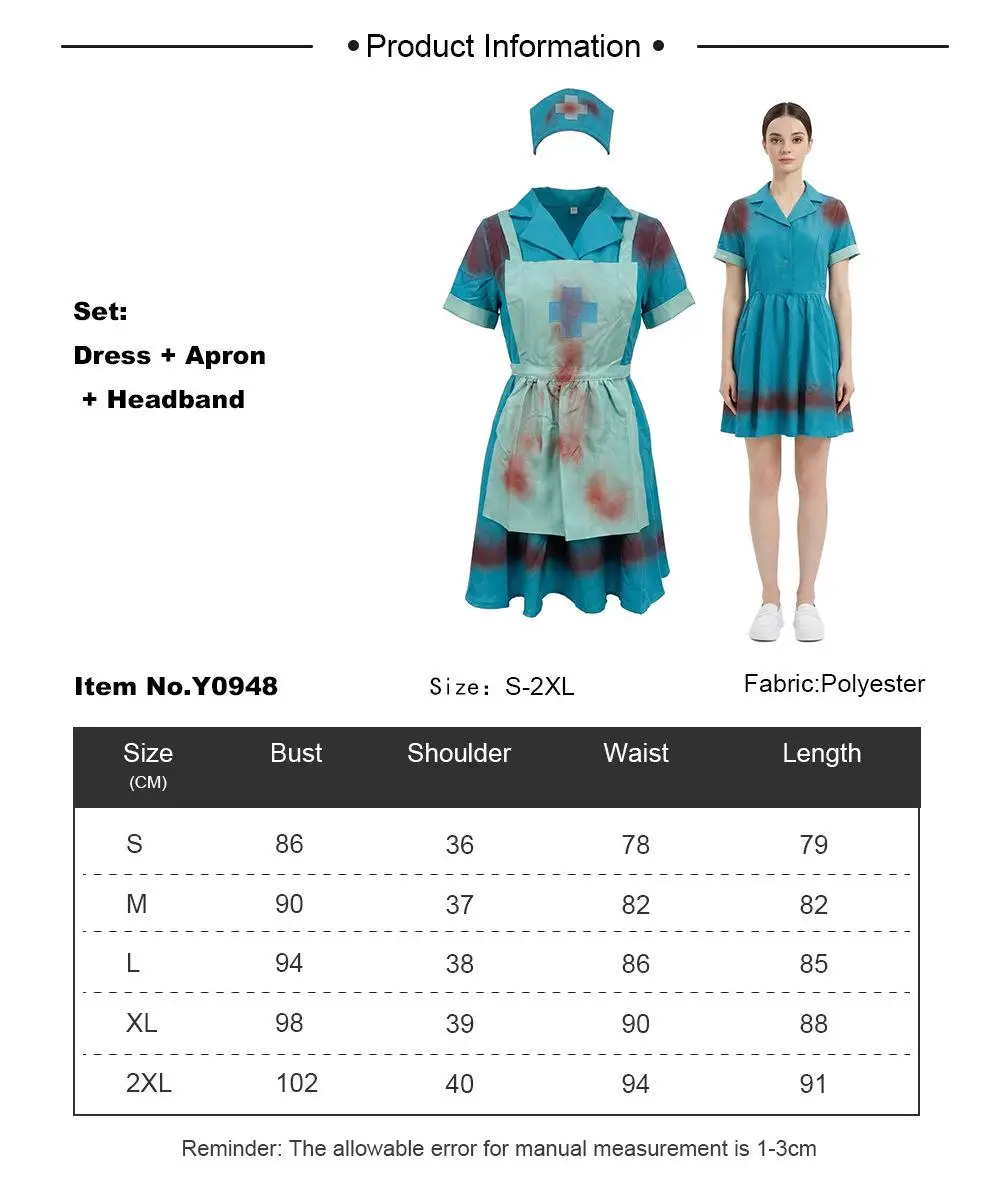 Déguisement Infirmière Ensanglantée – Robe, Coiffe et Tablier – photo 1