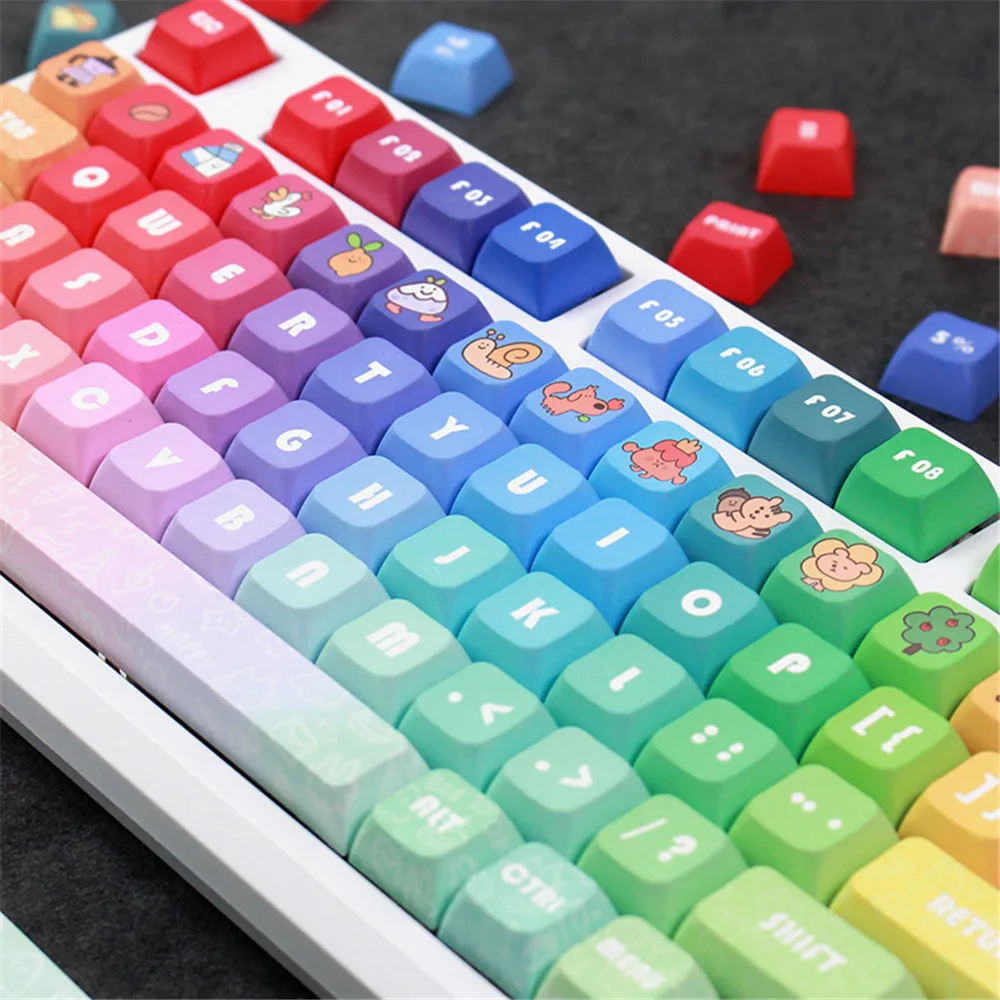 Imagem -04 - Gtwin-rainbow Xda Gradiente Keycaps para Jogos Mecânica Personalizada Pbt Padrão Animal Pequeno Bonito Teclado Sublimação de Tintura 133 Pcs