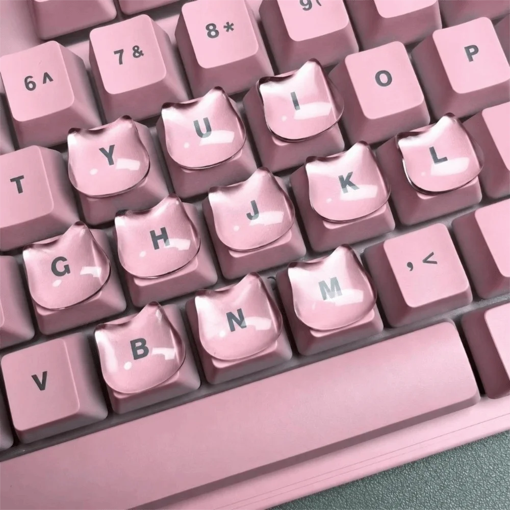 20Pcs New Transparent Nail Keyboard Stickers Round 3D Key Caps Cat Cartoon Typing Protective Cover For Long Nail